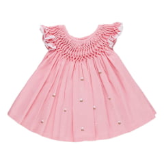 Vestido Casinha de Abelha Rosa com Branco 