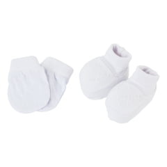 Pantufa e Luvinha em Malha Canelada 100% Algodão com Bordado poá Branca