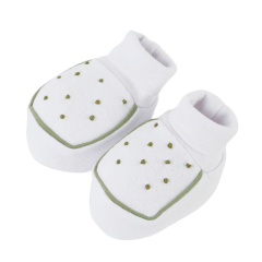Pantufa e Luvinha em Malha Canelada 100% Algodão com Bordado poá Branca