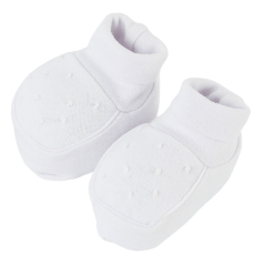 Pantufa e Luvinha em Malha Canelada 100% Algodão com Bordado poá Branca