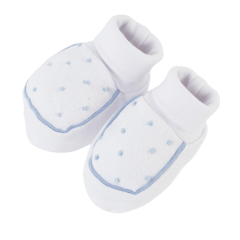 Pantufa e Luvinha em Malha Canelada 100% Algodão com Bordado  poá azul