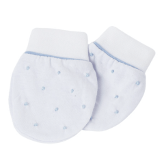 Pantufa e Luvinha em Malha Canelada 100% Algodão com Bordado  poá azul
