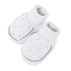 Pantufa e Luvinha em Malha Canelada 100% Algodão com Bordado poá cinza