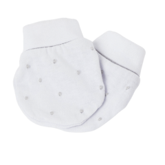 Pantufa e Luvinha em Malha Canelada 100% Algodão com Bordado poá cinza