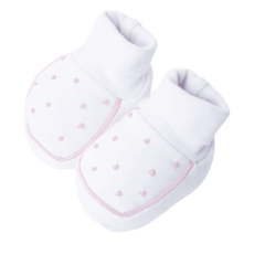 Pantufa e Luvinha em Malha Canelada 100% Algodão com Bordado poá rosa