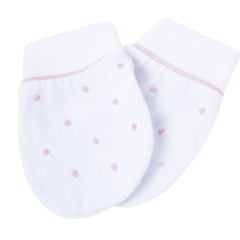 Pantufa e Luvinha em Malha Canelada 100% Algodão com Bordado poá rosa