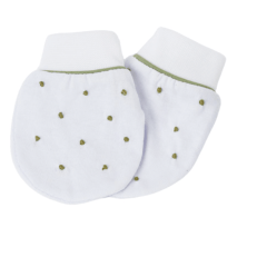 Pantufa e Luvinha em Malha Canelada 100% Algodão com Bordado poá verde